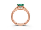 Rose gold Round Cut Green Sapphire Engagement Ring with Milgrain Channel Set Band and Prong Setting_3
