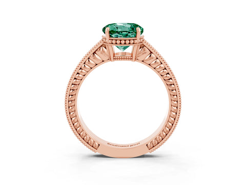 Rose gold Round Cut Green Sapphire Engagement Ring with Milgrain Channel Set Band and Prong Setting_3