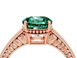 Rose gold Round Cut Green Sapphire Engagement Ring with Milgrain Channel Set Band and Prong Setting_4