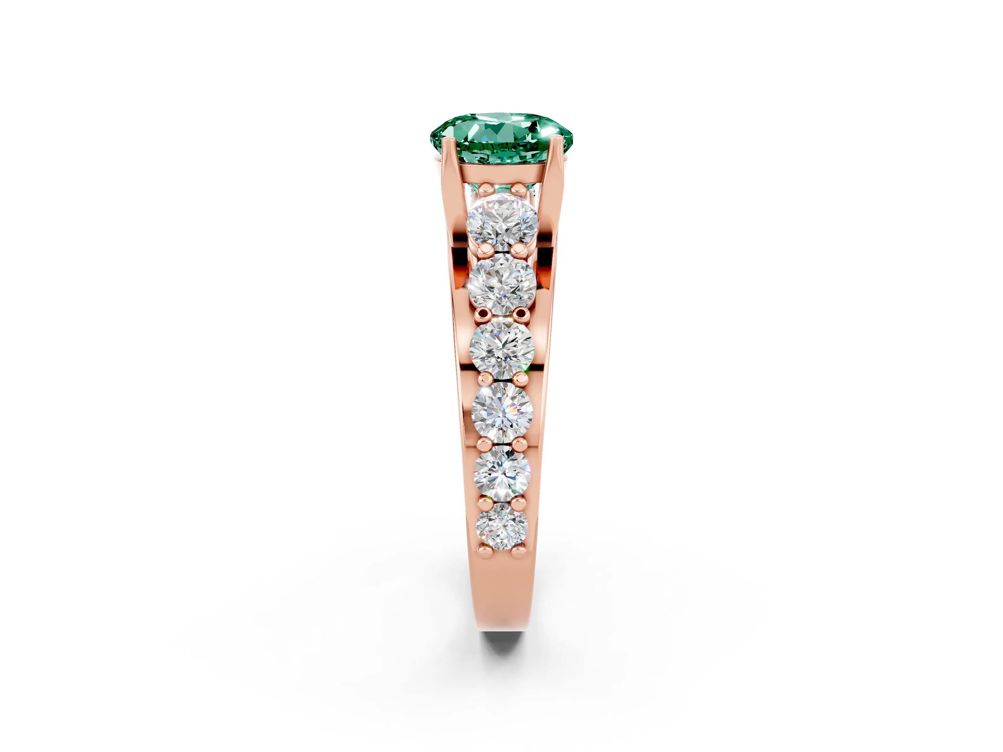 Rose gold Round Cut Green Sapphire Engagement Ring with Pavé Band and Four-Prong Setting_2