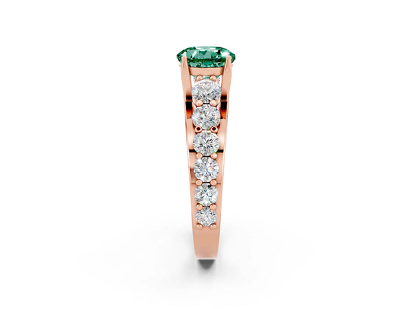 Rose gold Round Cut Green Sapphire Engagement Ring with Pavé Band and Four-Prong Setting