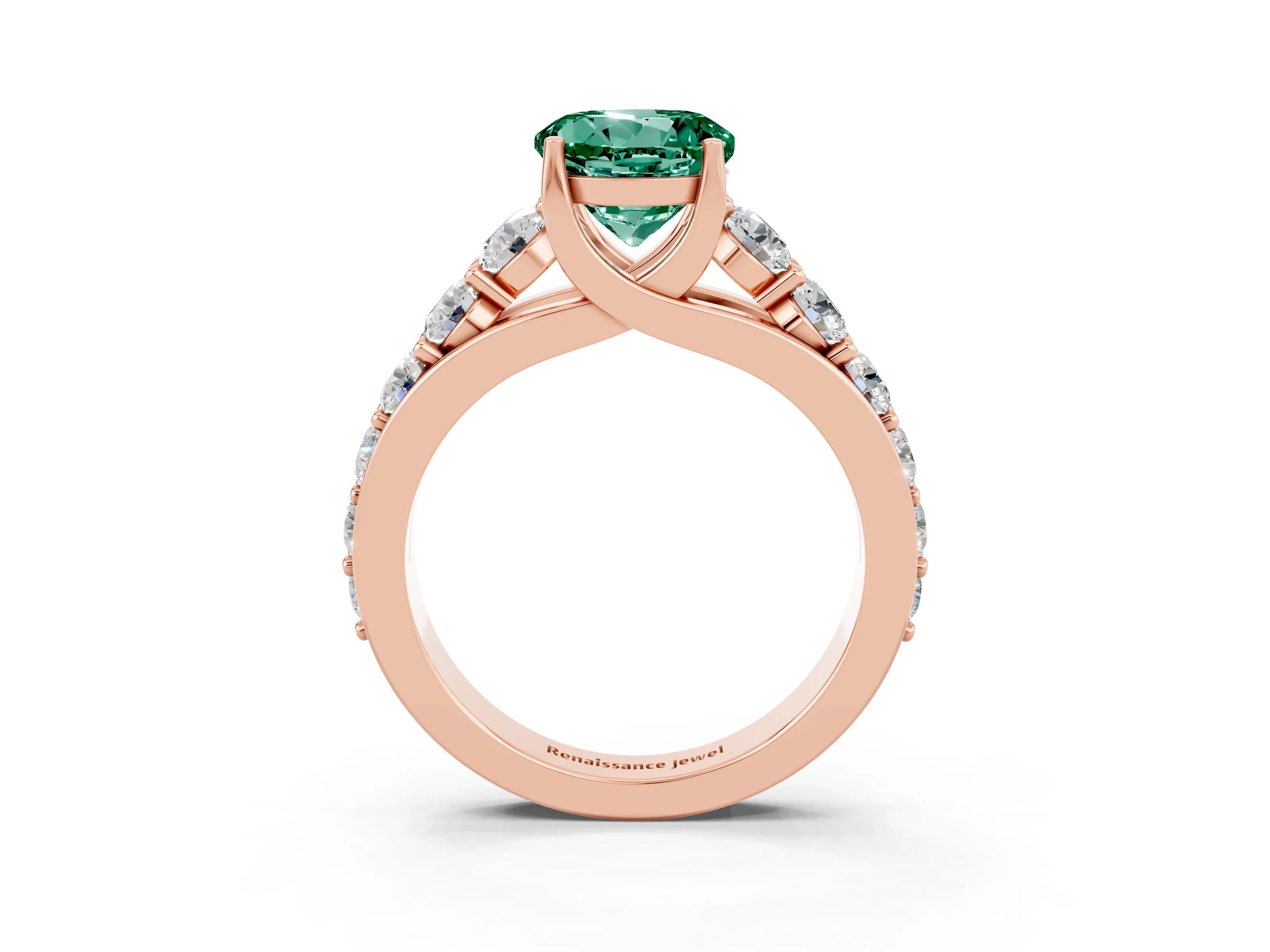 Rose gold Round Cut Green Sapphire Engagement Ring with Pavé Band and Four-Prong Setting_3