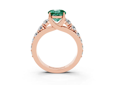 Rose gold Round Cut Green Sapphire Engagement Ring with Pavé Band and Four-Prong Setting_3