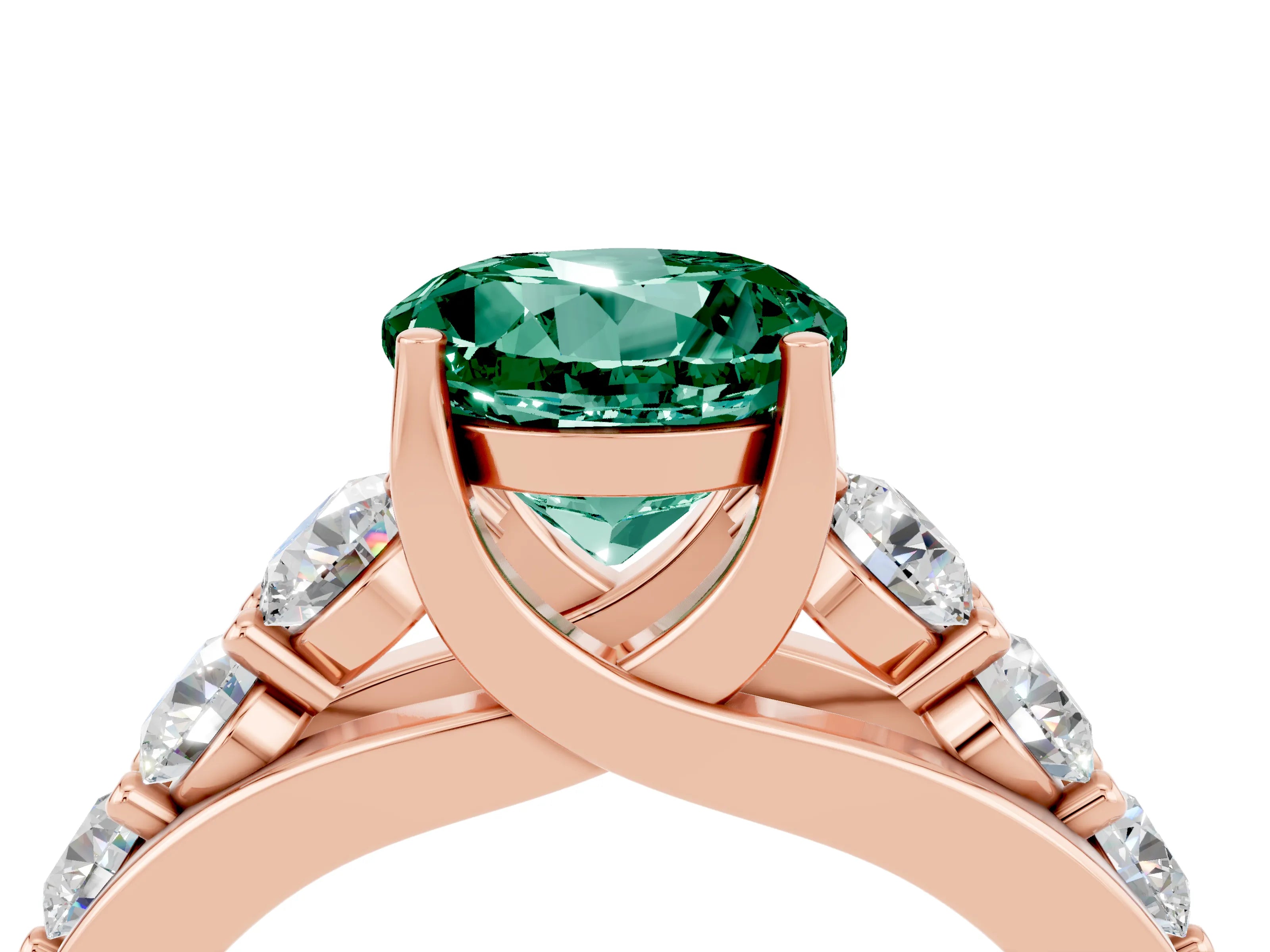 Rose gold Round Cut Green Sapphire Engagement Ring with Pavé Band and Four-Prong Setting_4