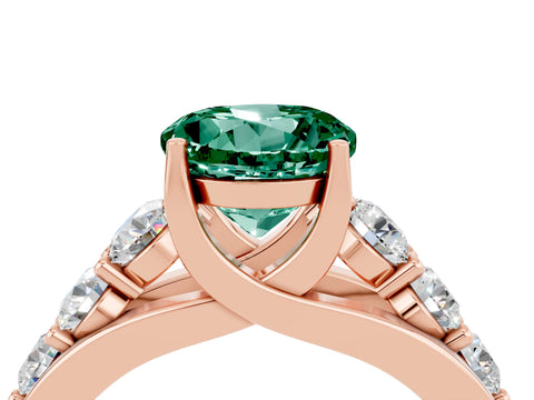 Rose gold Round Cut Green Sapphire Engagement Ring with Pavé Band and Four-Prong Setting_4