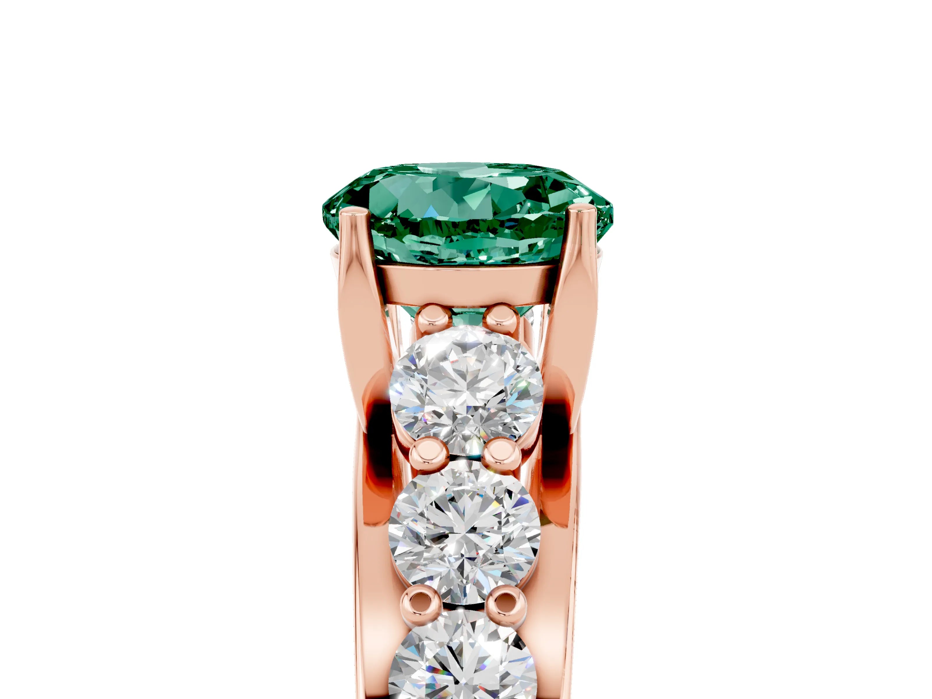 Rose gold Round Cut Green Sapphire Engagement Ring with Pavé Band and Four-Prong Setting_5