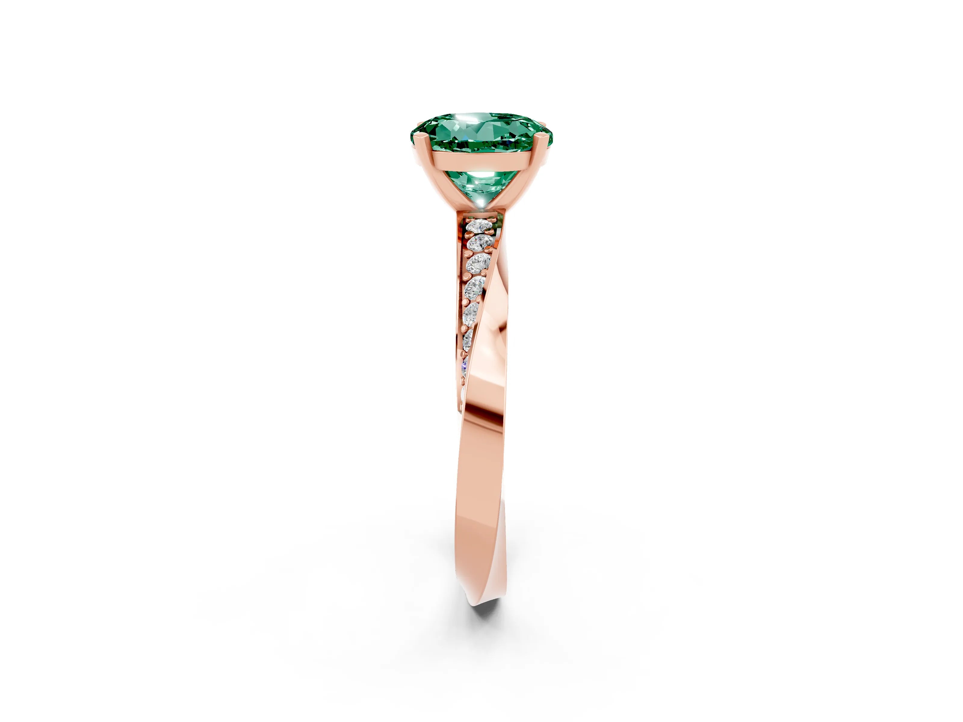 Rose gold Round Cut Green Sapphire Engagement Ring with Side Stone Accents and Four-Prong Setting_29
