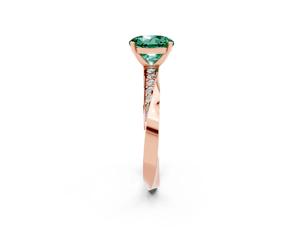 Rose gold Round Cut Green Sapphire Engagement Ring with Side Stone Accents and Four-Prong Setting