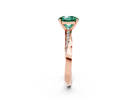 Rose gold Round Cut Green Sapphire Engagement Ring with Side Stone Accents and Four-Prong Setting_29