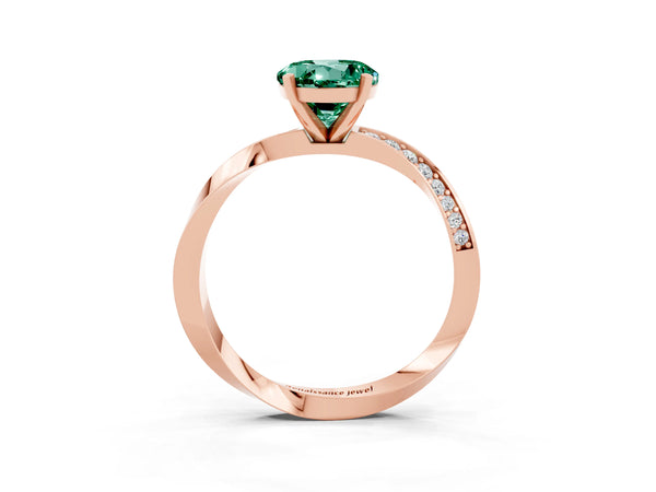 Rose gold Round Cut Green Sapphire Engagement Ring with Side Stone Accents and Four-Prong Setting