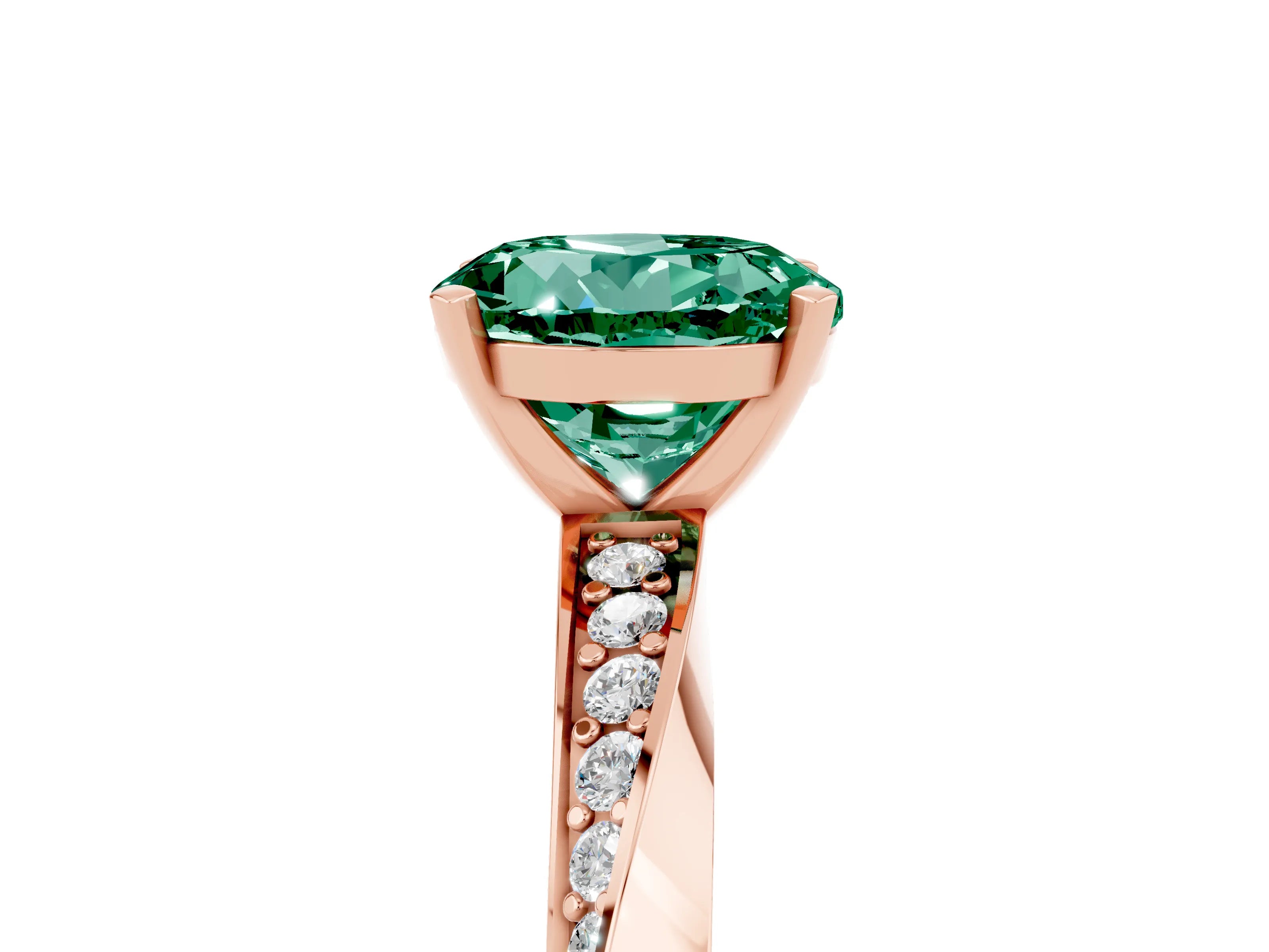 Rose gold Round Cut Green Sapphire Engagement Ring with Side Stone Accents and Four-Prong Setting_32