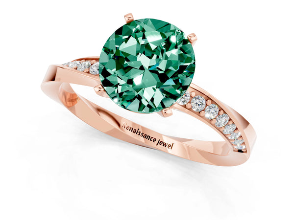 Rose gold Round Cut Green Sapphire Engagement Ring with Side Stone Accents and Four-Prong Setting