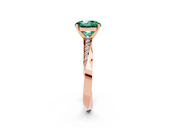 Rose gold Round Cut Green Sapphire Engagement Ring with Side Stone Accents and Four-Prong Setting