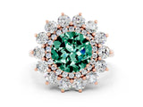 Rose gold Round Cut Green Sapphire Floral Double Halo Engagement Ring with Prong Setting_60