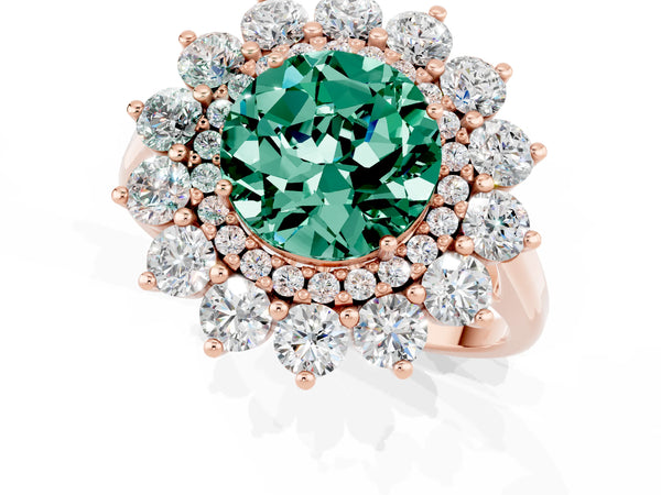 Rose gold Round Cut Green Sapphire Floral Double Halo Engagement Ring with Prong Setting