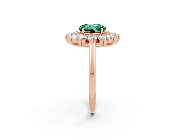 Rose gold Round Cut Green Sapphire Floral Double Halo Engagement Ring with Prong Setting
