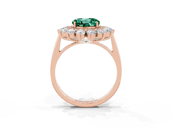 Rose gold Round Cut Green Sapphire Floral Double Halo Engagement Ring with Prong Setting