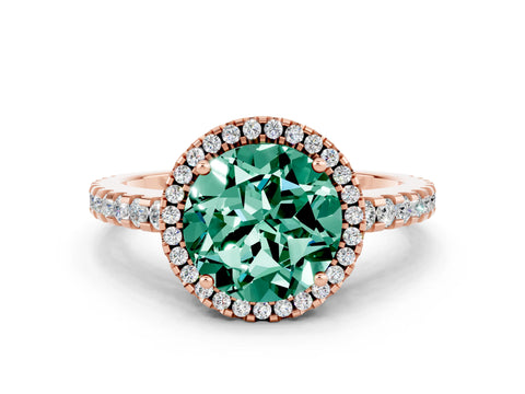Rose gold Round Cut Green Sapphire Halo Engagement Ring with Pavé Band and Prong Setting_12