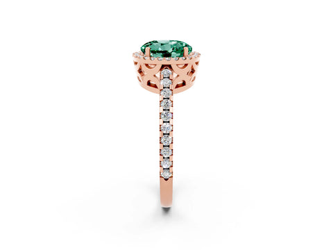 Rose gold Round Cut Green Sapphire Halo Engagement Ring with Pavé Band and Prong Setting_14