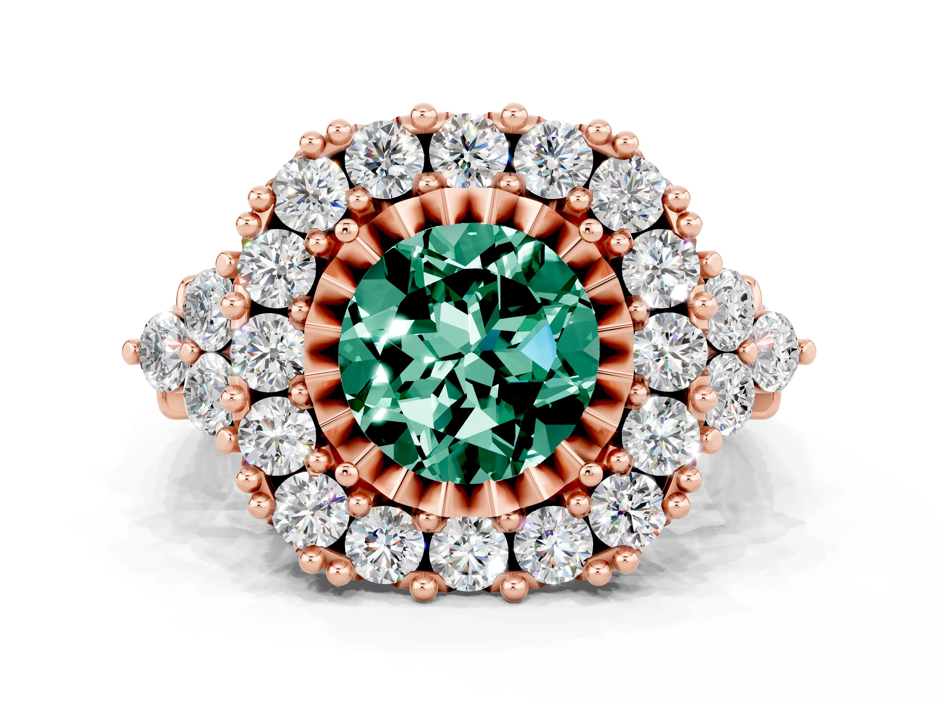 Rose gold Round Cut Green Sapphire Halo Ring with Pavé Band and Four-Prong Setting_12