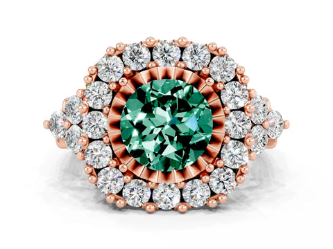 Rose gold Round Cut Green Sapphire Halo Ring with Pavé Band and Four-Prong Setting_12