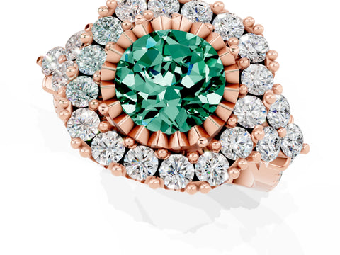 Rose gold Round Cut Green Sapphire Halo Ring with Pavé Band and Four-Prong Setting_13