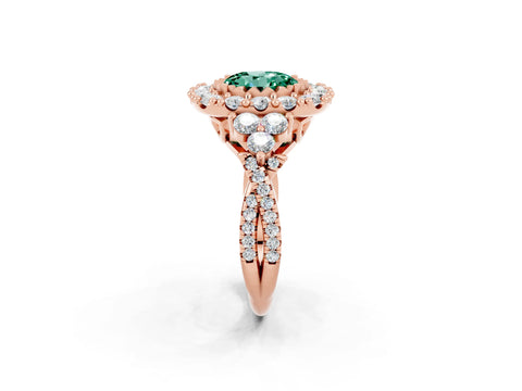 Rose gold Round Cut Green Sapphire Halo Ring with Pavé Band and Four-Prong Setting_14