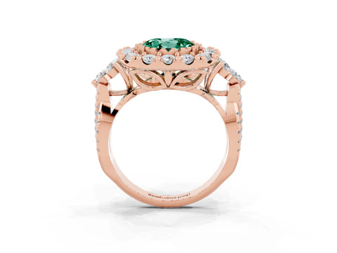 Rose gold Round Cut Green Sapphire Halo Ring with Pavé Band and Four-Prong Setting_15
