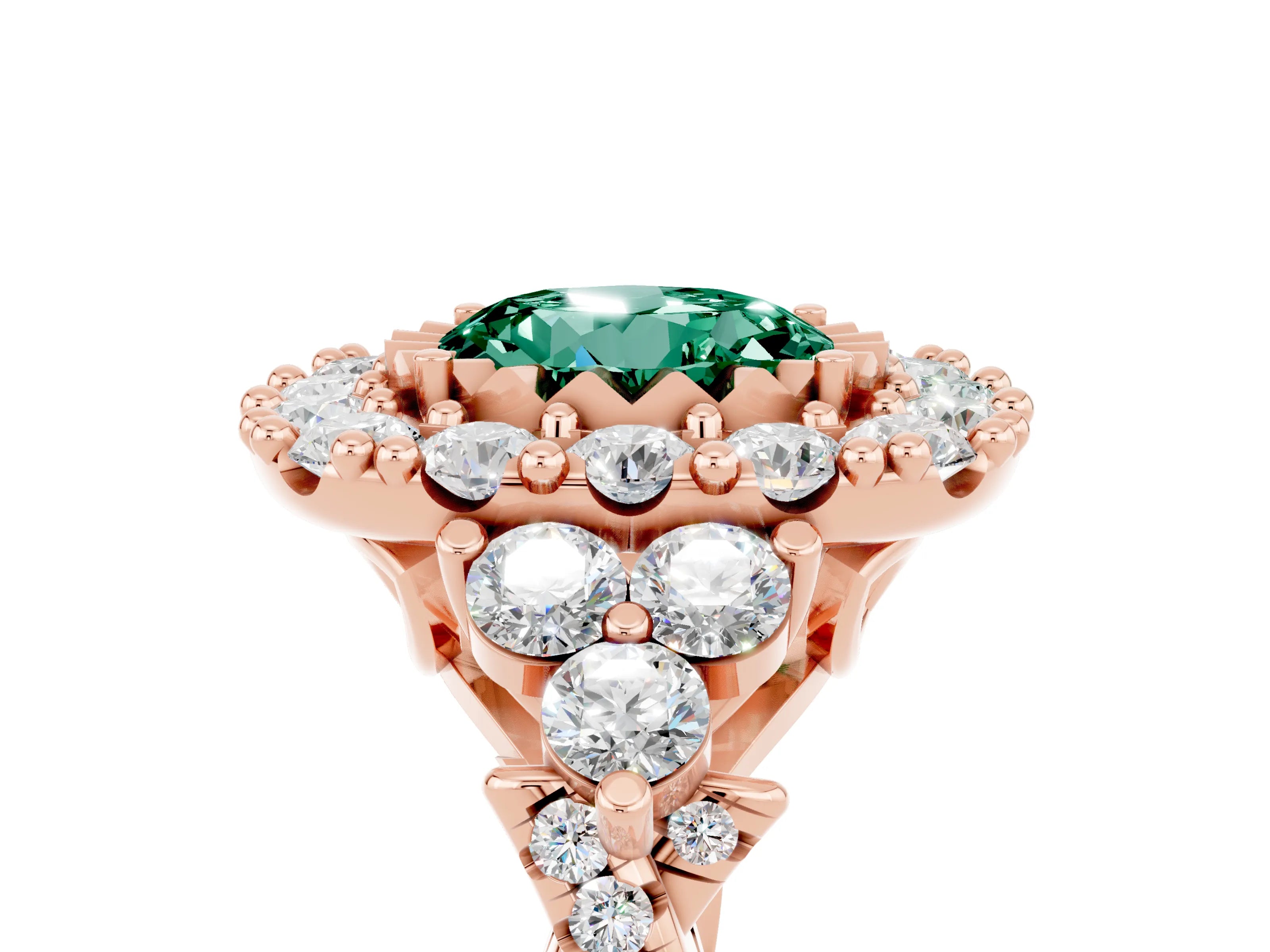 Rose gold Round Cut Green Sapphire Halo Ring with Pavé Band and Four-Prong Setting_17