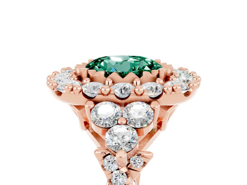 Rose gold Round Cut Green Sapphire Halo Ring with Pavé Band and Four-Prong Setting_17