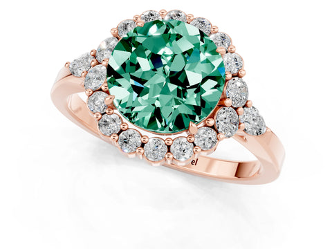 Rose gold Round Cut Green Sapphire Halo Ring with Pear Side Stones and Prong Setting_13