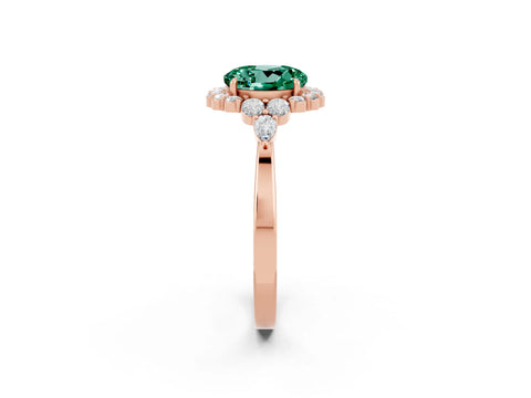 Rose gold Round Cut Green Sapphire Halo Ring with Pear Side Stones and Prong Setting_14