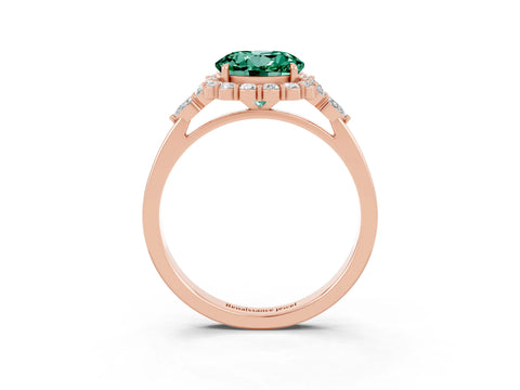 Rose gold Round Cut Green Sapphire Halo Ring with Pear Side Stones and Prong Setting_15