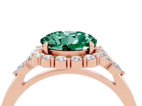 Rose gold Round Cut Green Sapphire Halo Ring with Pear Side Stones and Prong Setting_16