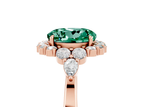 Rose gold Round Cut Green Sapphire Halo Ring with Pear Side Stones and Prong Setting_17