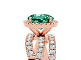 Rose gold Round Cut Green Sapphire Halo Ring with Round Split Shank and Prong Setting_53