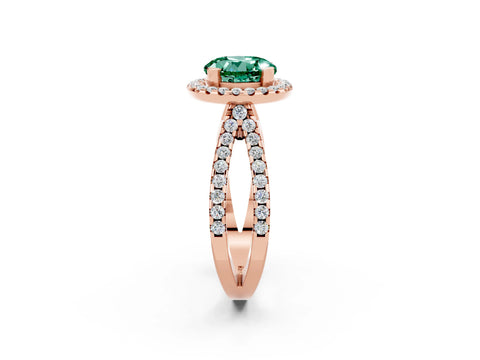 Rose gold Round Cut Green Sapphire Halo Ring with Split Shank Pavé Band and Prong Setting_2