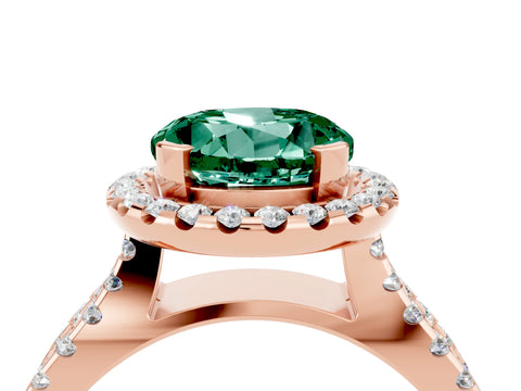 Rose gold Round Cut Green Sapphire Halo Ring with Split Shank Pavé Band and Prong Setting_4