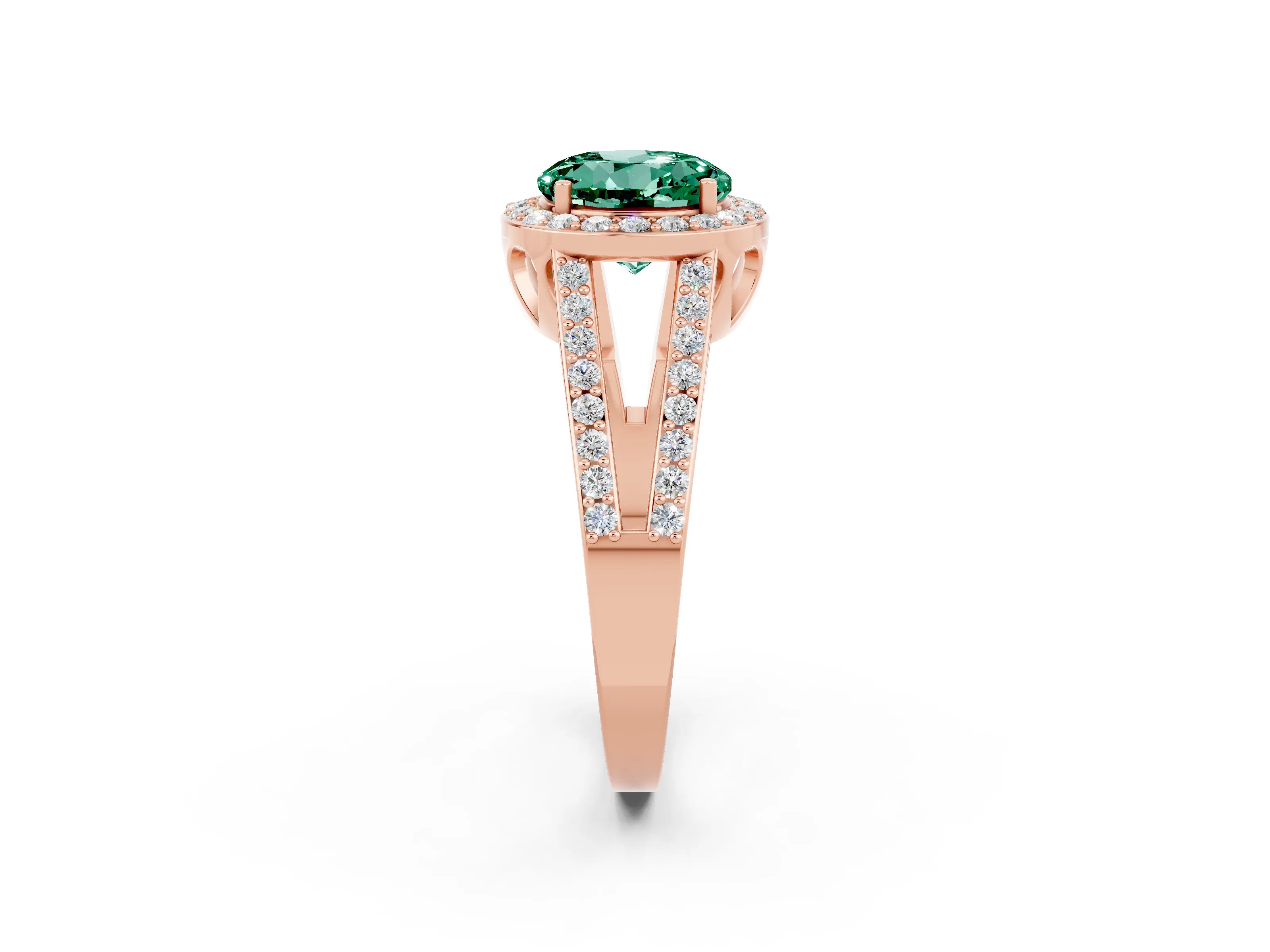 Rose gold Round Cut Green Sapphire Halo Ring with Split Shank U-Prong Band and Four-Prong Setting_2