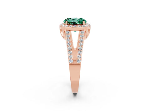 Rose gold Round Cut Green Sapphire Halo Ring with Split Shank U-Prong Band and Four-Prong Setting_2