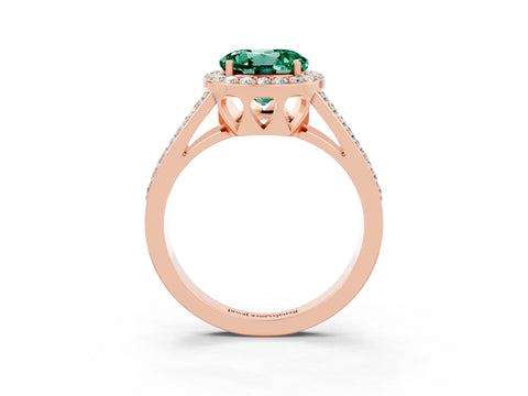 Rose gold Round Cut Green Sapphire Halo Ring with Split Shank U-Prong Band and Four-Prong Setting_3