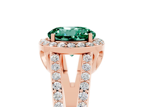 Rose gold Round Cut Green Sapphire Halo Ring with Split Shank U-Prong Band and Four-Prong Setting_5