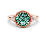 Rose gold Round Cut Green Sapphire Halo Ring with Tapered Band and Four-Prong Setting