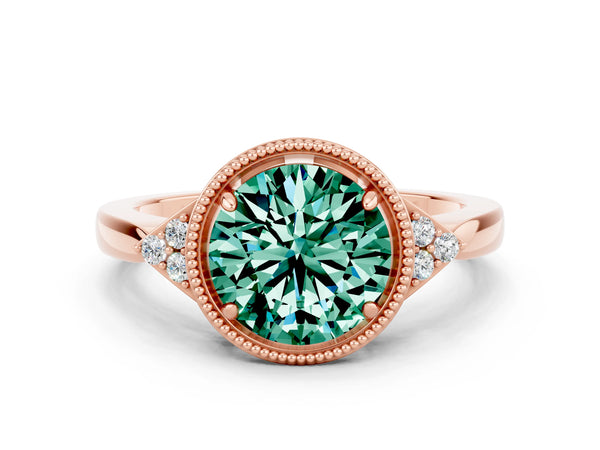 Rose gold Round Cut Green Sapphire Halo Ring with Tapered Band and Four-Prong Setting