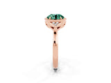 Rose gold Round Cut Green Sapphire Halo Ring with Tapered Band and Four-Prong Setting_2