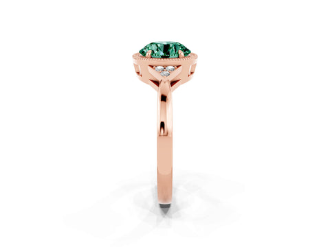 Rose gold Round Cut Green Sapphire Halo Ring with Tapered Band and Four-Prong Setting_2
