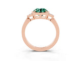 Rose gold Round Cut Green Sapphire Halo Ring with Tapered Band and Four-Prong Setting_3