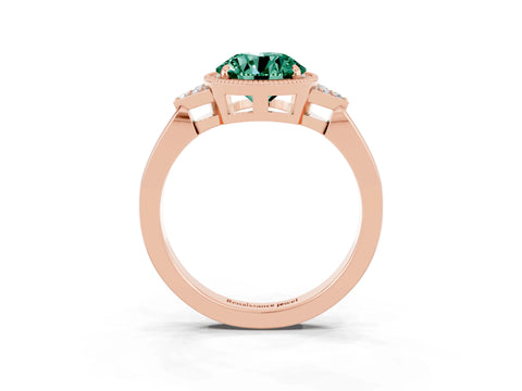 Rose gold Round Cut Green Sapphire Halo Ring with Tapered Band and Four-Prong Setting_3