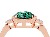 Rose gold Round Cut Green Sapphire Halo Ring with Tapered Band and Four-Prong Setting_4