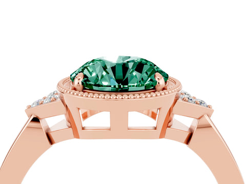 Rose gold Round Cut Green Sapphire Halo Ring with Tapered Band and Four-Prong Setting_4